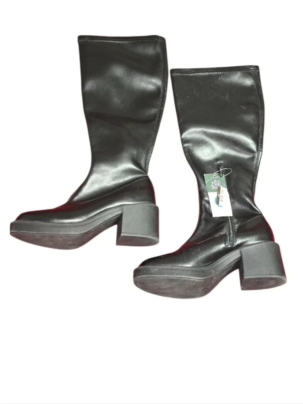 #B505 Black Knee-High Platform Boots - Women